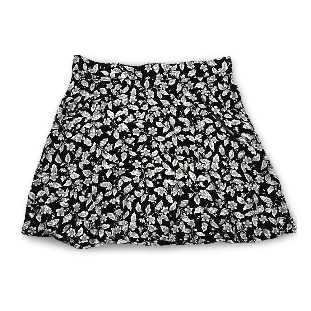 Vintage County Seat Black/White Floral A-Line Mini Skirt 100% Rayon